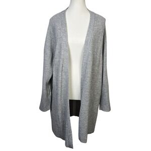 Ellos Women Gray Waffle Knit Open Front Long Sleeve Cardigan Sweater M 14 16